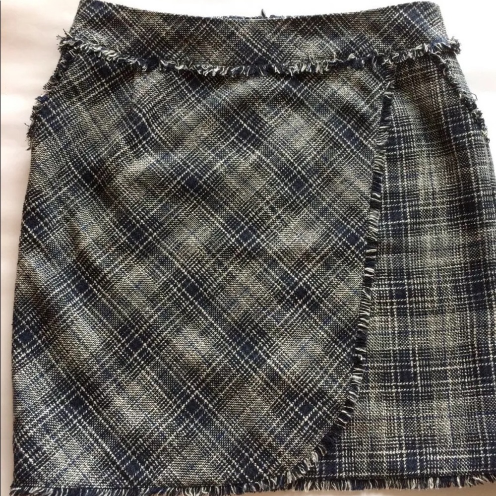 Esprit Faux Wrap Skirt Navy Brown Distress Tweed  Like Wool Blend Mini Skirt